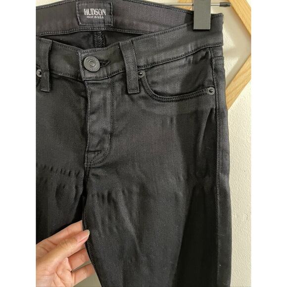 Hudson Pants Women's 24 Black Shiny Coated Mid Rise Skinny Jeans Cigarette - Picture 4 of 7